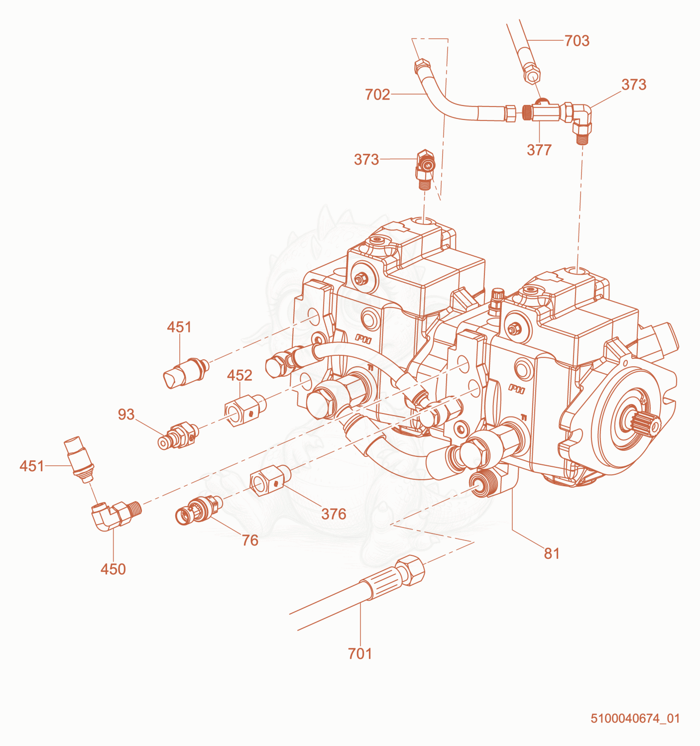 Exploded parts diagram of the Pump cpl. of a Wacker Neuson CRT60-74LX, with numbered balloons