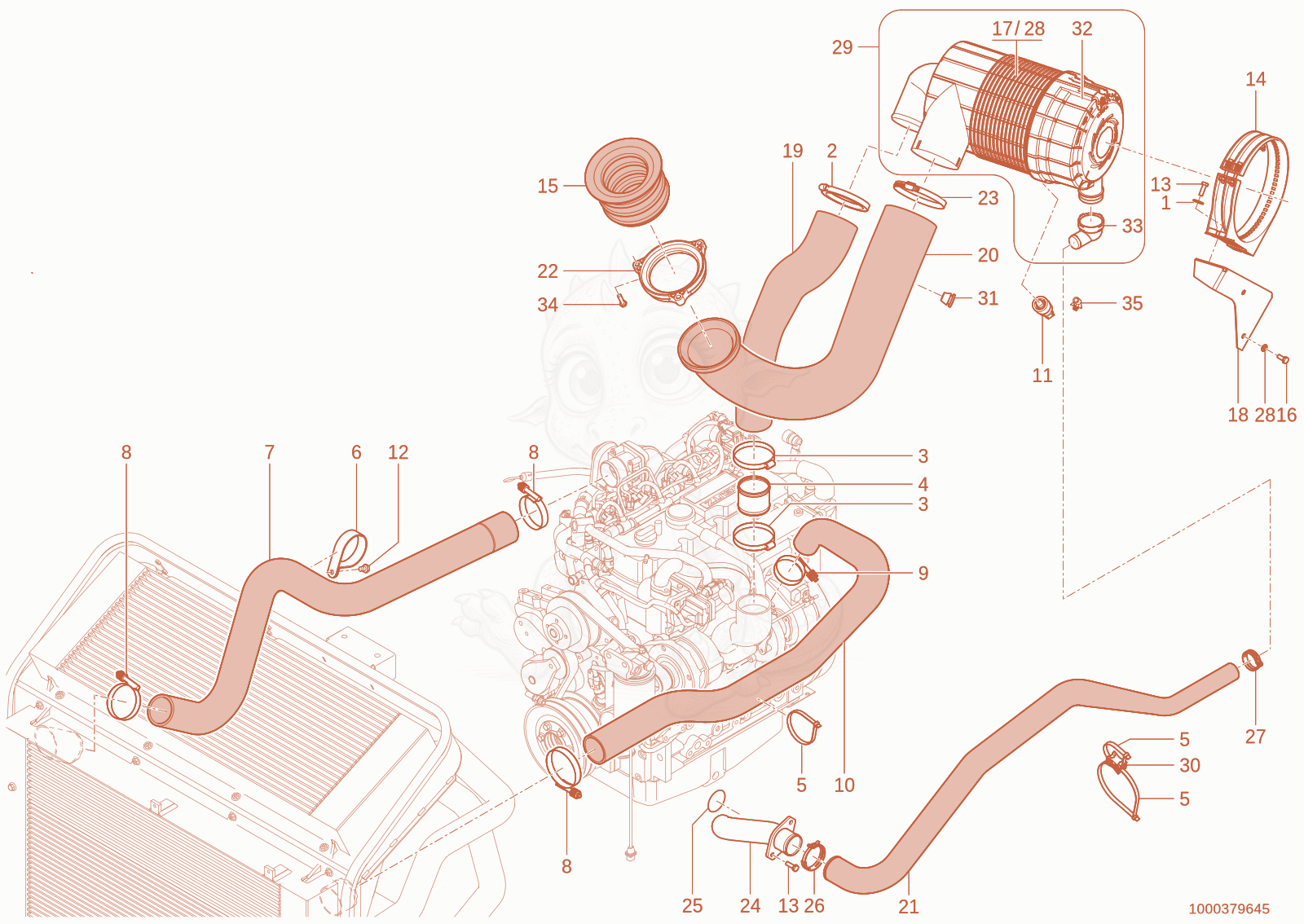 Exploded parts diagram of the Induction system of a Wacker Neuson WL110(R90-05), with numbered balloons