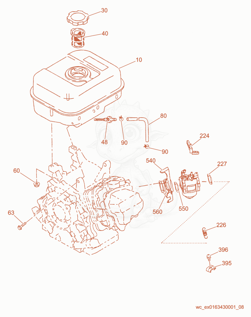 Exploded parts diagram of the Fuel Tank/Carburetor of a Wacker Neuson CT48-9, with numbered balloons