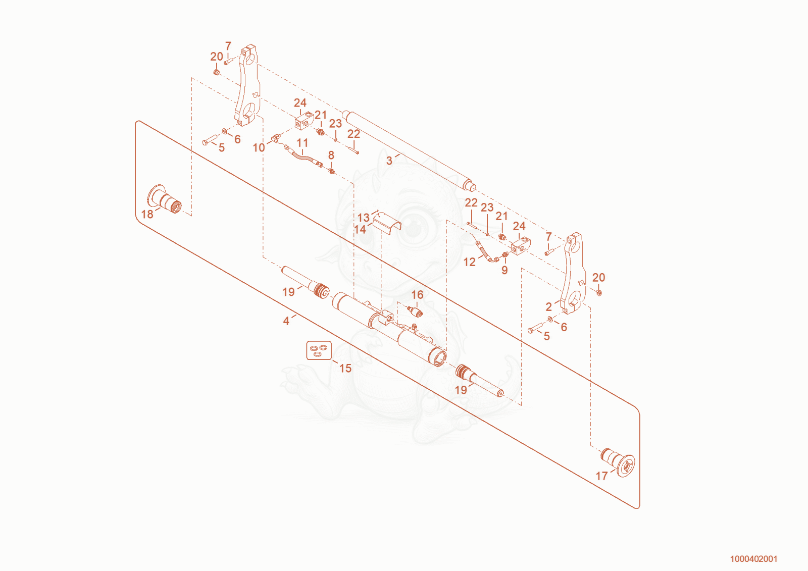 Exploded parts diagram of the quickhitch plate of a Wacker Neuson WL52, with numbered balloons