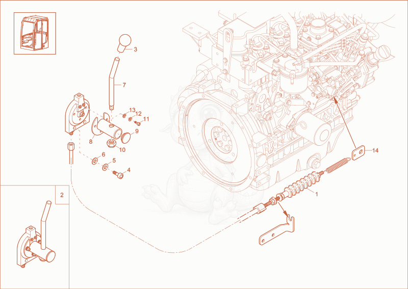 Despiece del speed actuating de una máquina Wacker Neuson 50Z3, con globos numerados