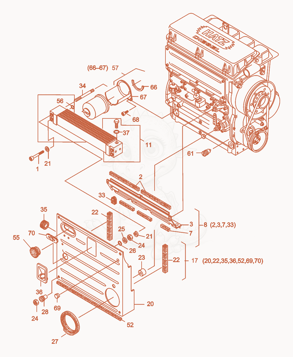 Exploded parts diagram of the Oil Cooler of a Wacker Neuson RD25, with numbered balloons