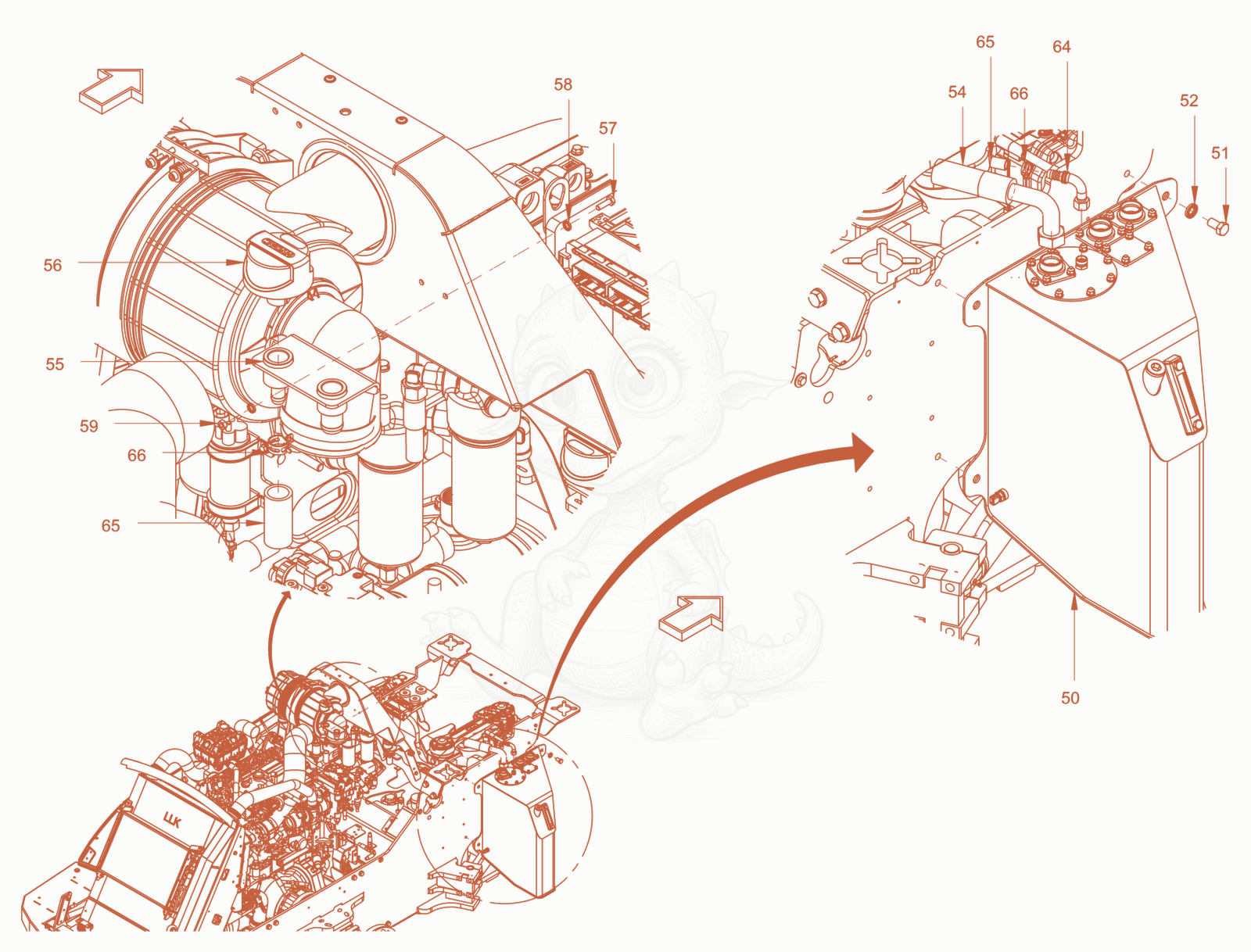 Exploded parts diagram of the hydraulic oil tank of a Wacker Neuson RC110PUSROPS, with numbered balloons