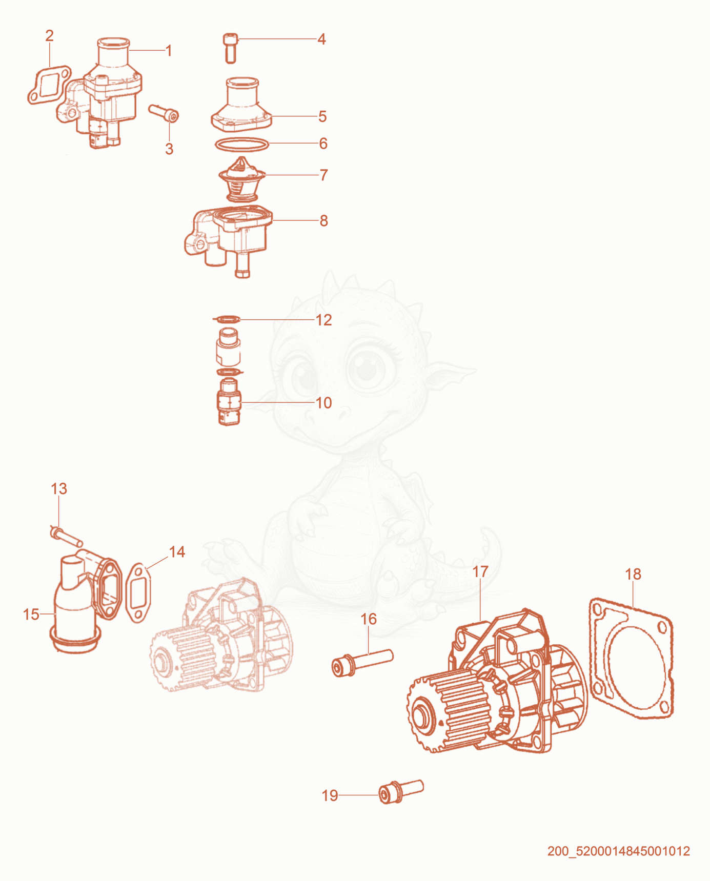 Exploded parts diagram of the Water System of a Wacker Neuson PT6LT(I), with numbered balloons
