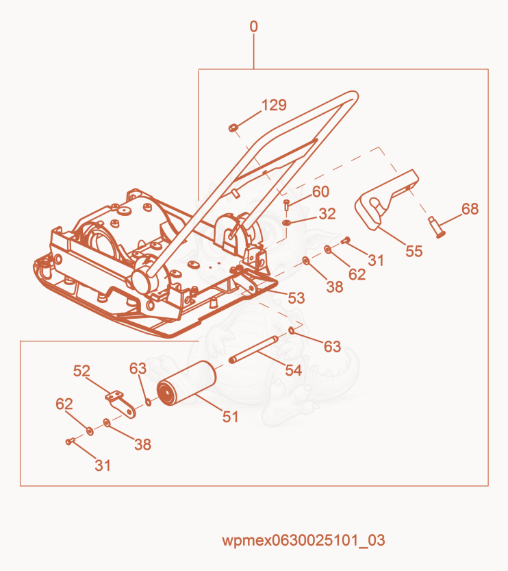 Despiece del Wheel Kit de una máquina Wacker Neuson WPP1540A, con globos numerados