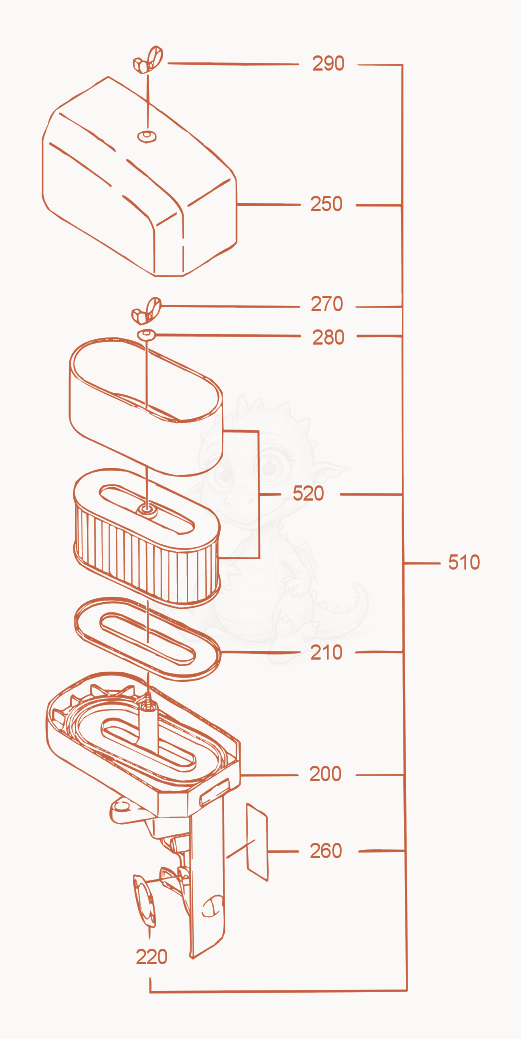 Exploded parts diagram of the Air Cleaner cpl. of a Wacker Neuson PT2, with numbered balloons