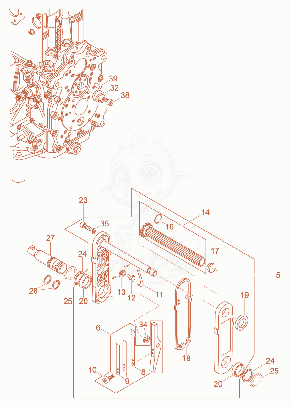 Exploded parts diagram of the Starting crank of a Wacker Neuson DPU6555HECUS, with numbered balloons