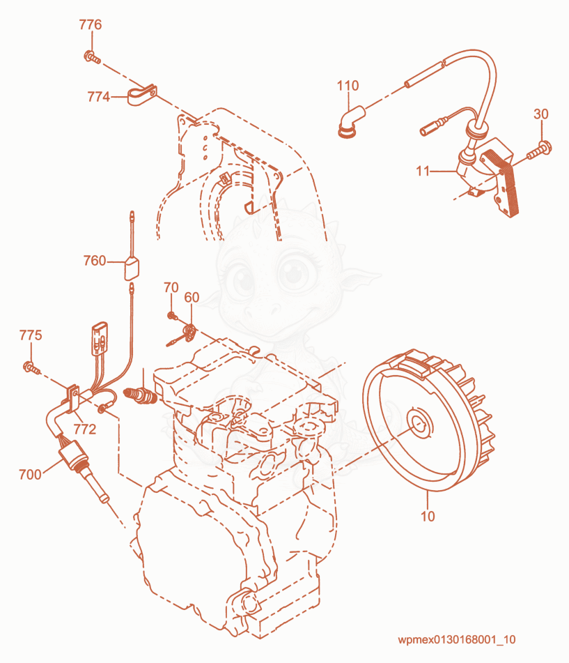 Exploded parts diagram of the Flywheel/Ignition Coil of a Wacker Neuson AP1550R, with numbered balloons
