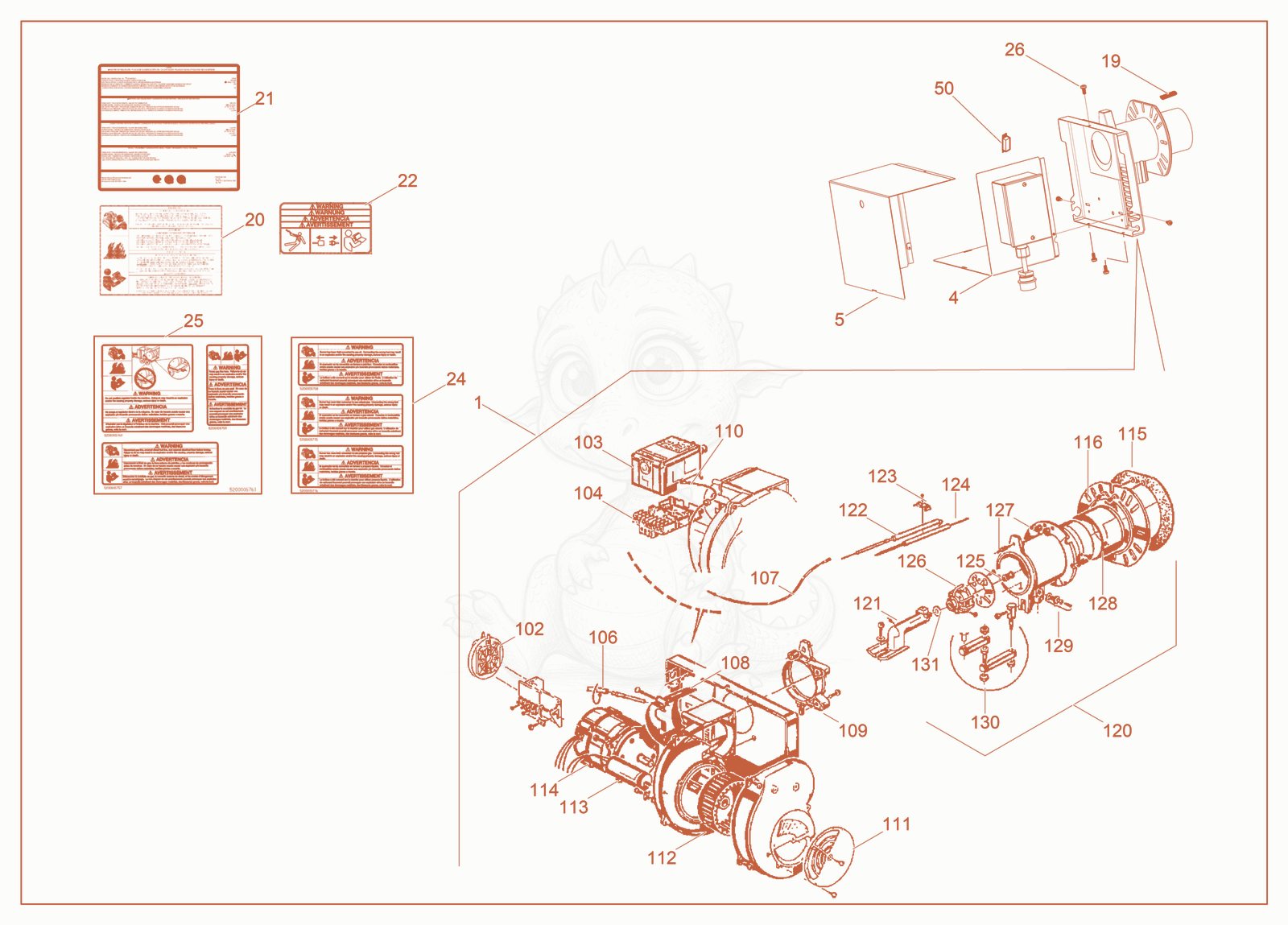 Exploded parts diagram of the Gas Burner Kit of a Wacker Neuson E3000, with numbered balloons
