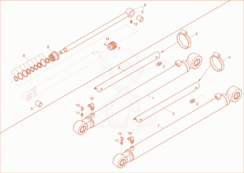 Exploded parts diagram of the boom cylinder of a Wacker Neuson ST35(S04-02), with numbered balloons