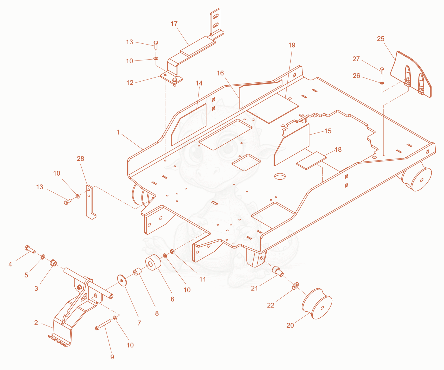 Exploded parts diagram of the Protective Frame cpl. of a Wacker Neuson RD10YEHFLRC, with numbered balloons
