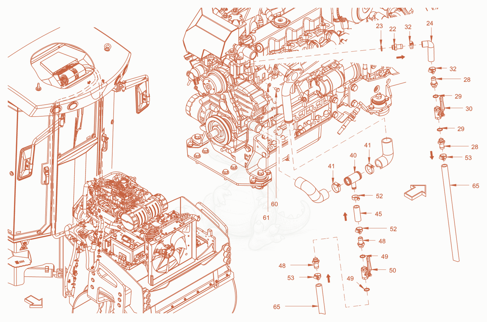 Exploded parts diagram of the cabin-heating of a Wacker Neuson RD40-130OUS, with numbered balloons
