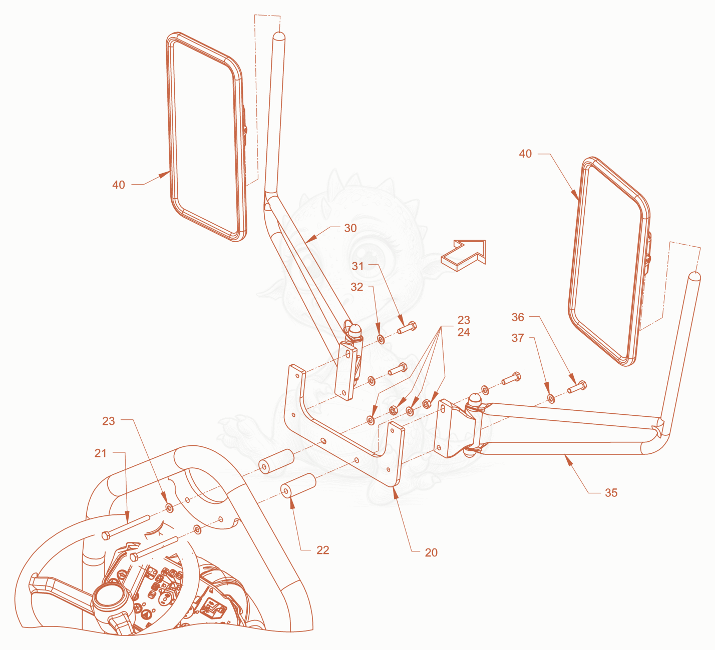 Exploded parts diagram of the additional mirror of a Wacker Neuson RD24-100O.3, with numbered balloons