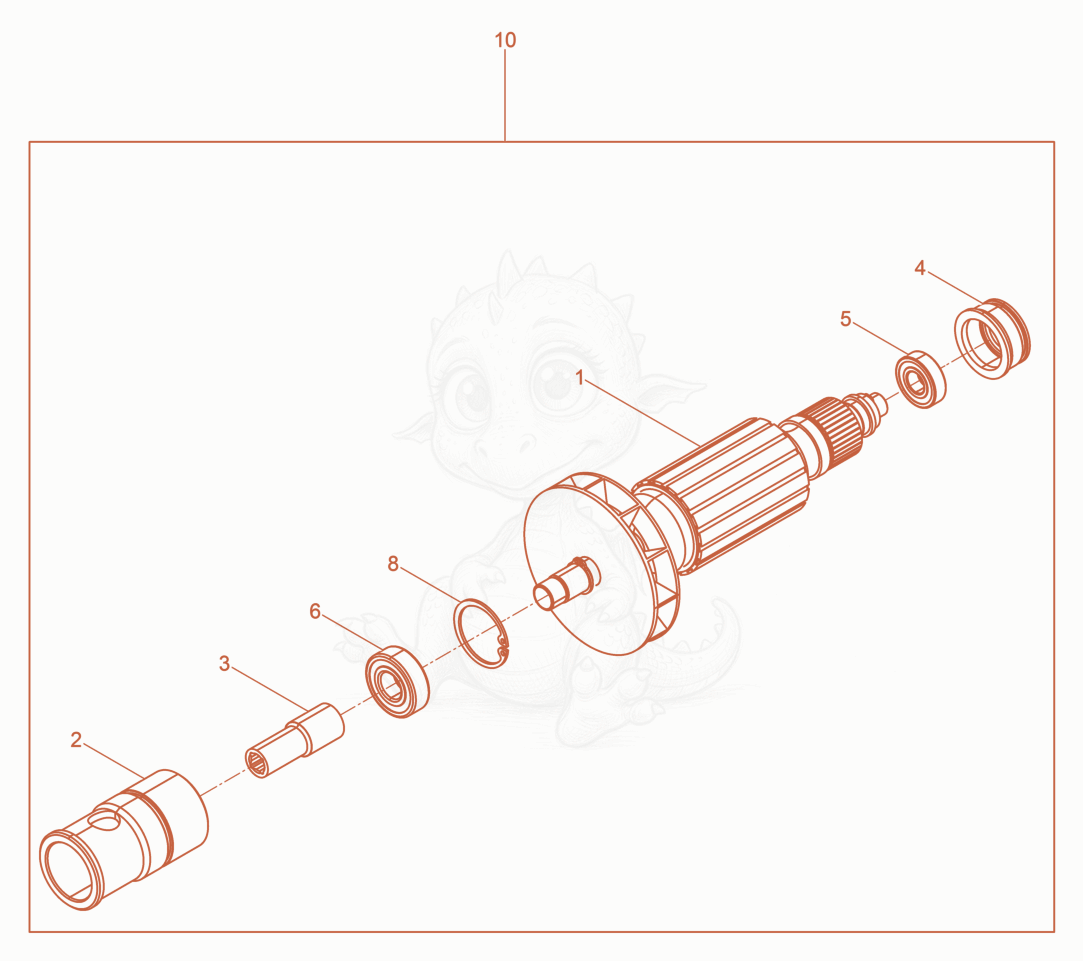 Exploded parts diagram of the Motor Armature Set 115V of a Wacker Neuson M2000/120, with numbered balloons