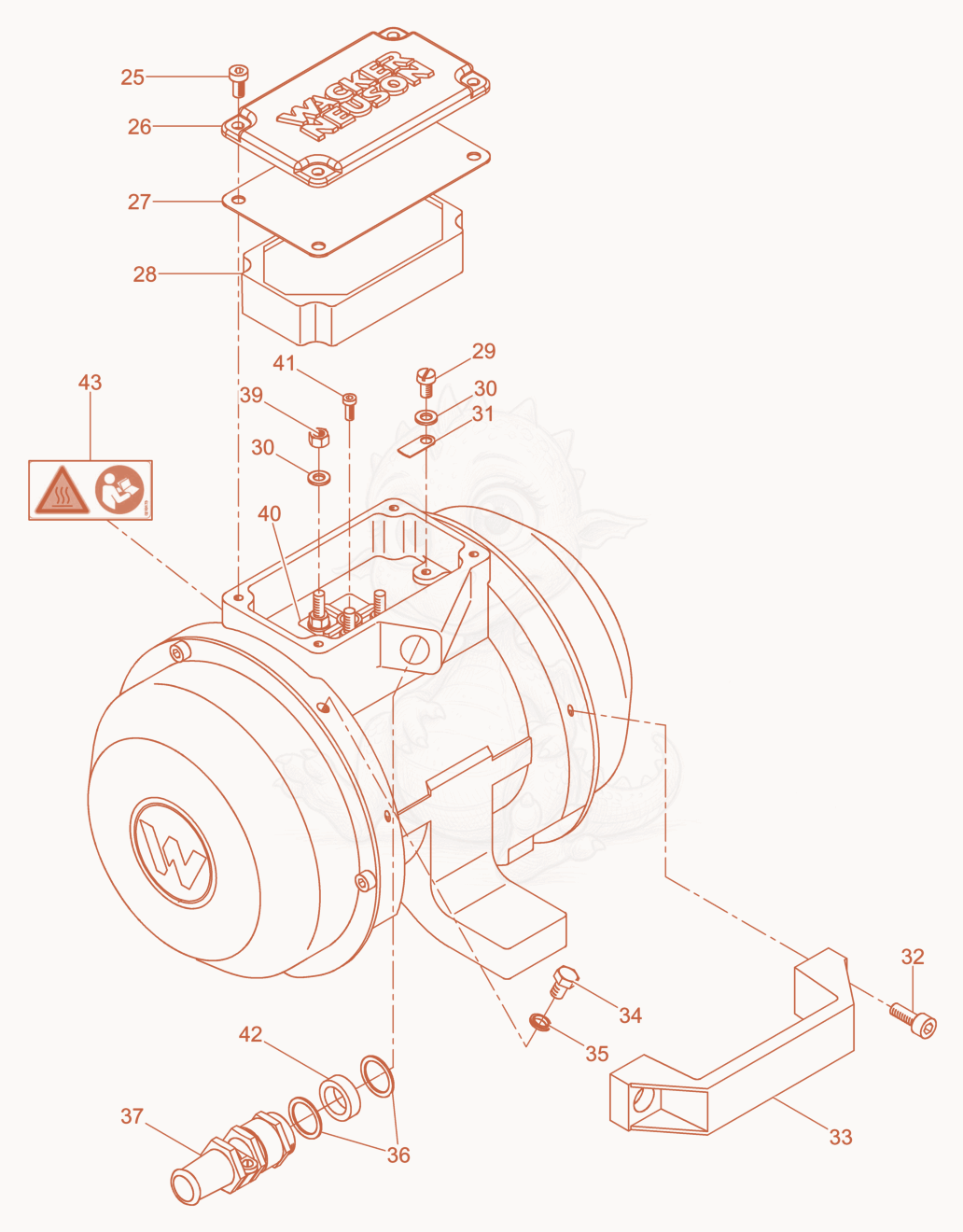 Despiece del External Vibrator cpl. de una máquina Wacker Neuson AR42/9/042, con globos numerados