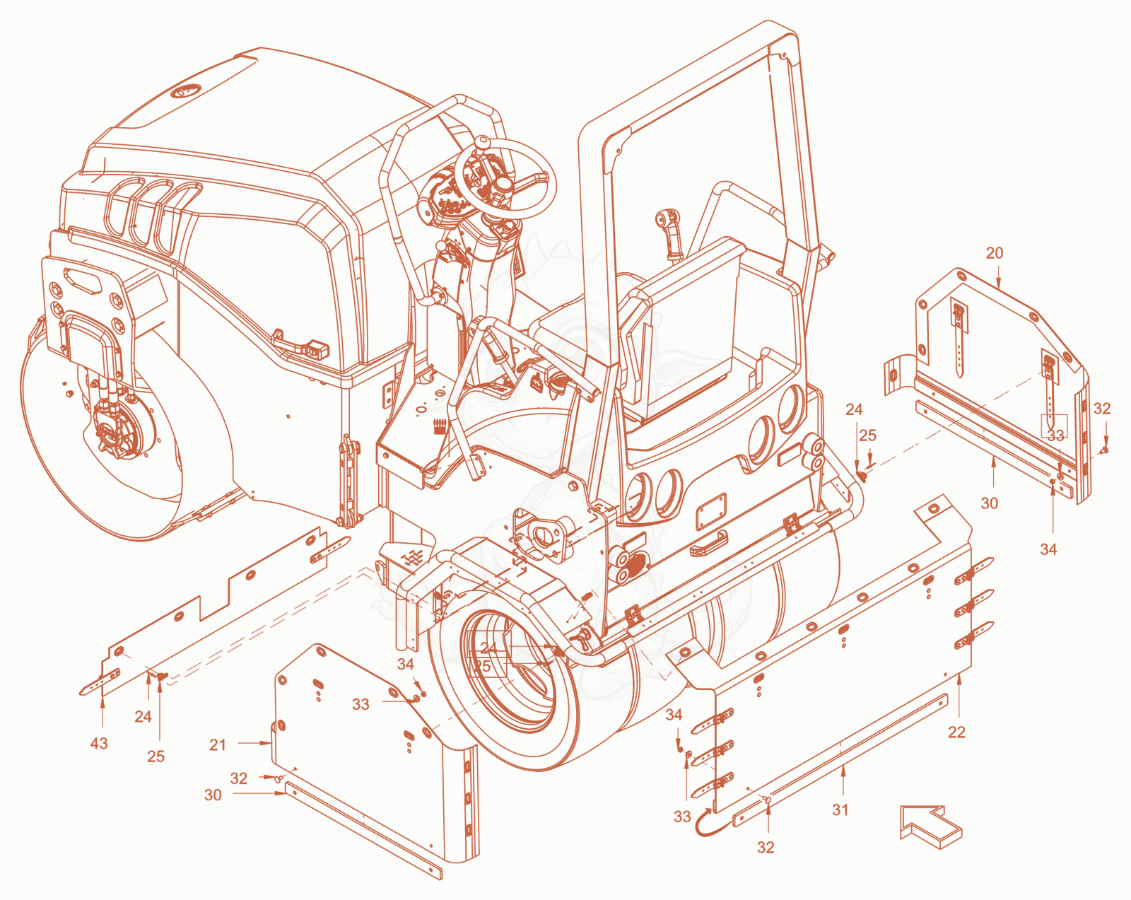 Exploded parts diagram of the thermal aprons of a Wacker Neuson RD28-120DPF, with numbered balloons