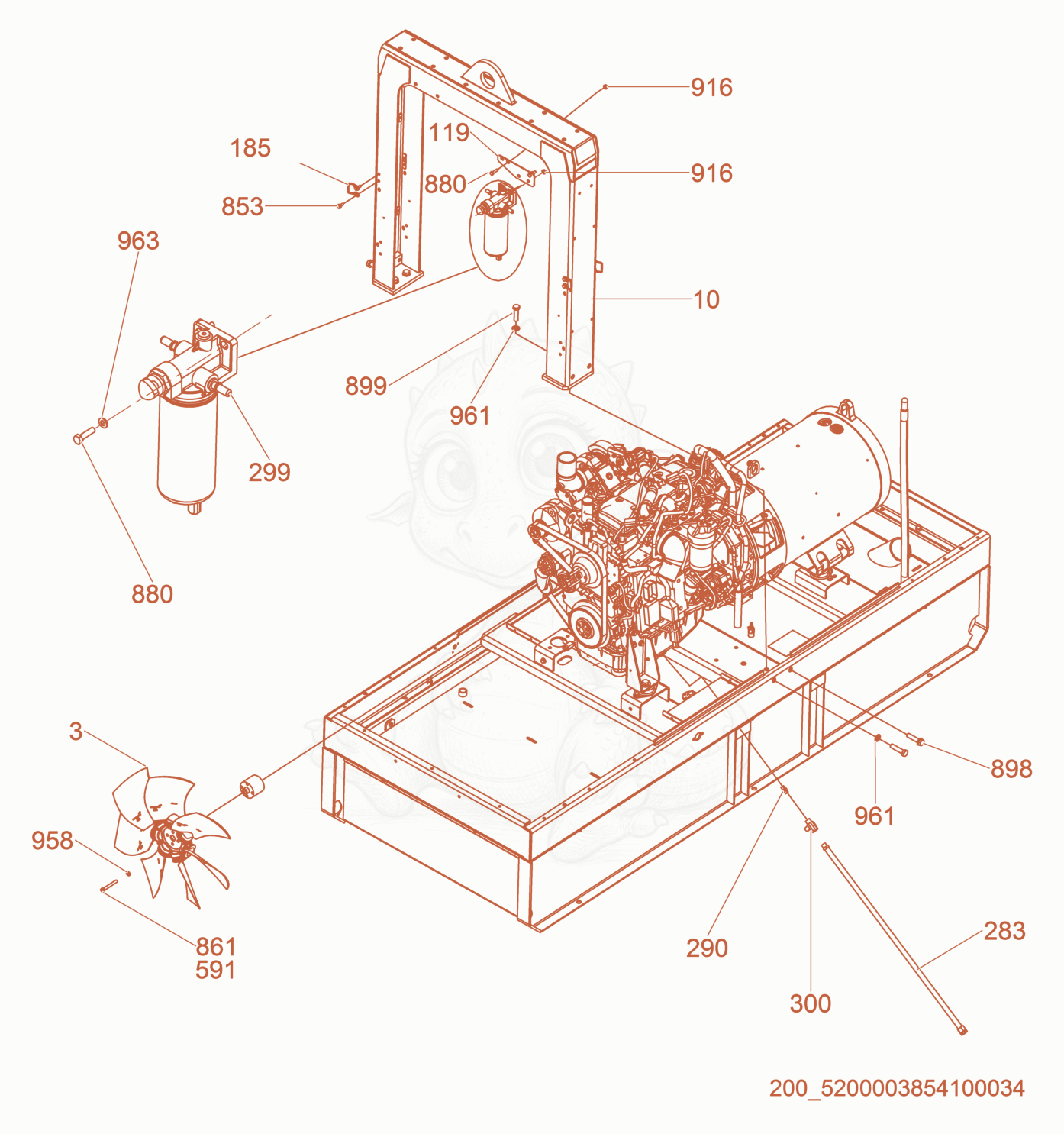 Exploded parts diagram of the Generator/Engine of a Wacker Neuson G100, with numbered balloons