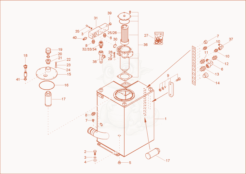Exploded parts diagram of the hydraulic tank of a Wacker Neuson 12002RD, with numbered balloons