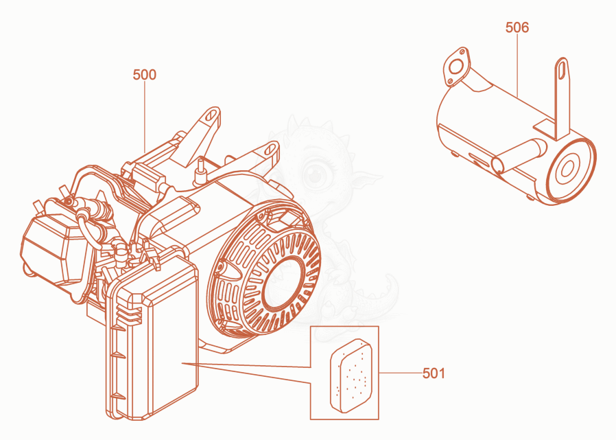 Despiece del Motor cpl. de una máquina Wacker Neuson GV5003A, con globos numerados