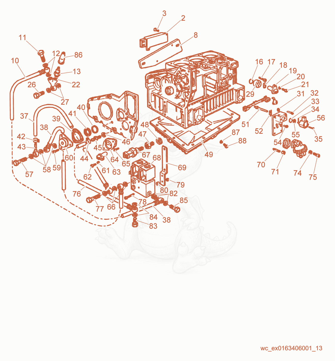 Exploded parts diagram of the Timing System of a Wacker Neuson PT6LS, with numbered balloons