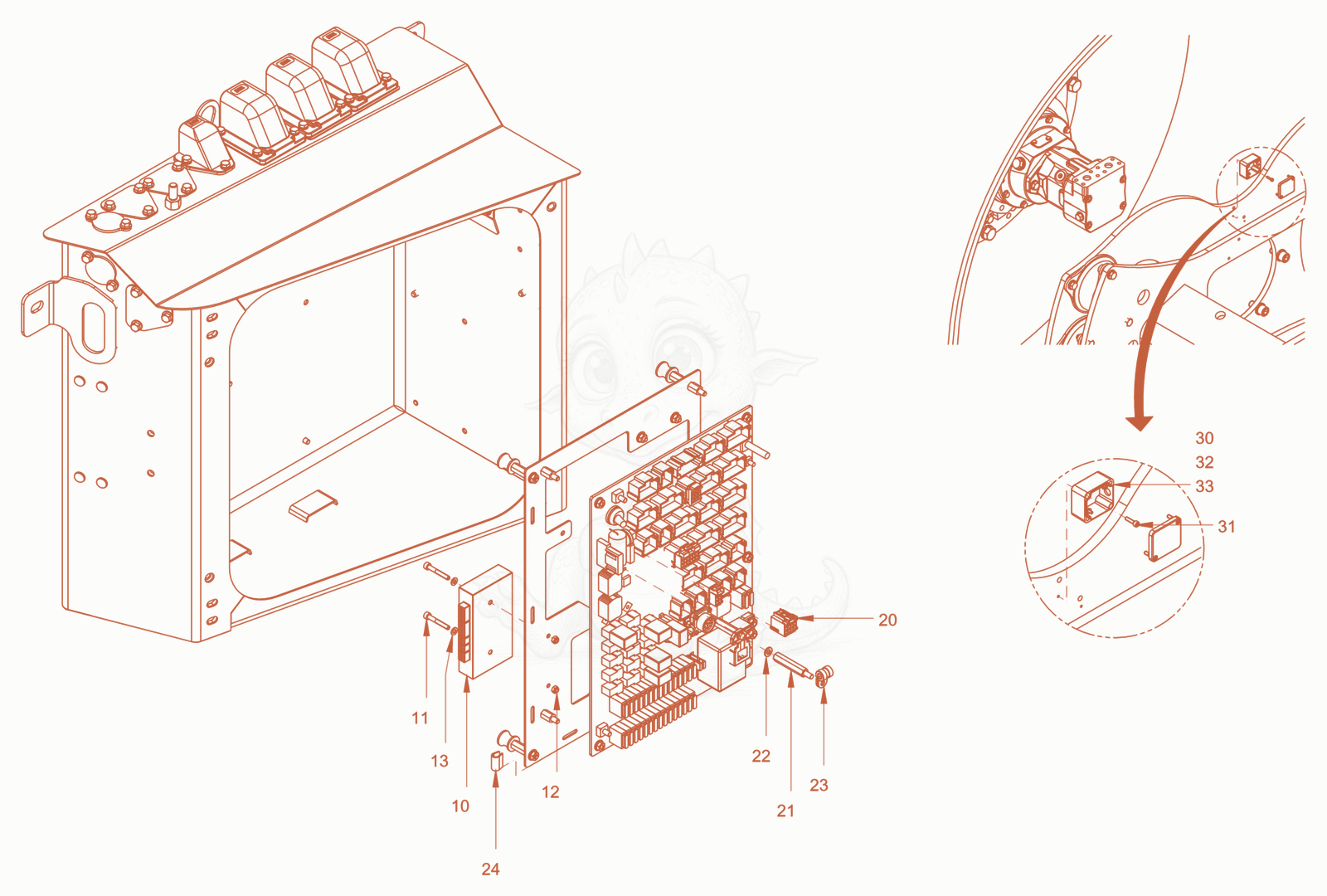 Exploded parts diagram of the compactometer of a Wacker Neuson RC110PUSROPS, with numbered balloons
