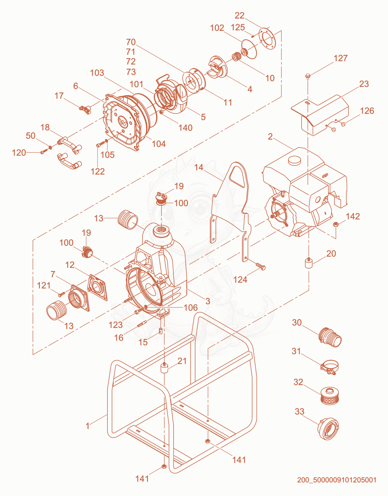 Exploded parts diagram of the Pump cpl. of a Wacker Neuson PT3A, with numbered balloons