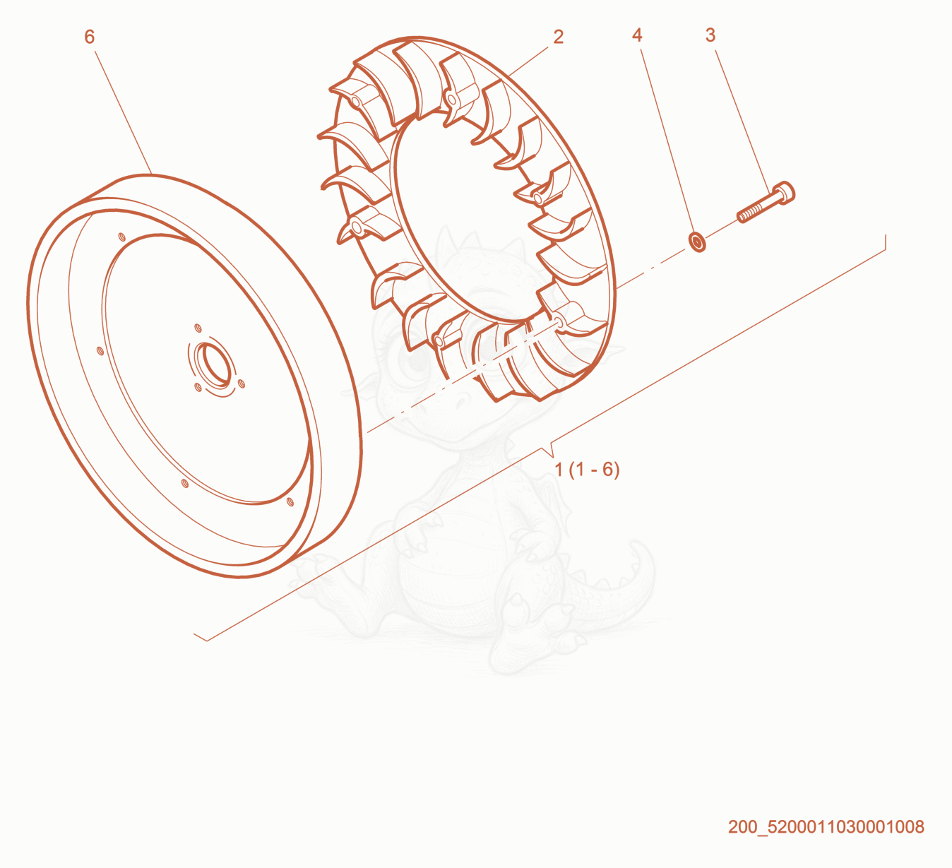 Exploded parts diagram of the Flywheel cpl. of a Wacker Neuson DS70, with numbered balloons