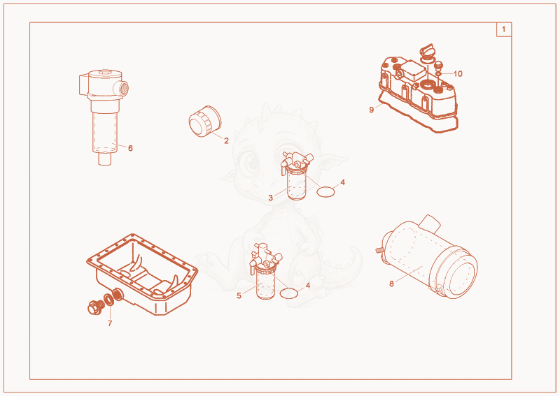 Exploded parts diagram of the service kit (500h) of a Wacker Neuson 1403RD, with numbered balloons