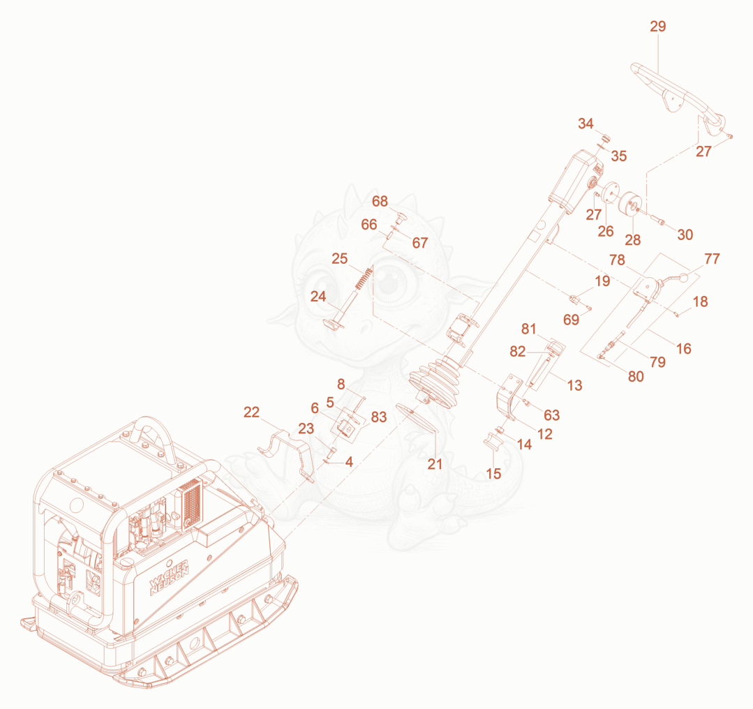 Exploded parts diagram of the Vibratory Plate of a Wacker Neuson DPU5545HEC, with numbered balloons