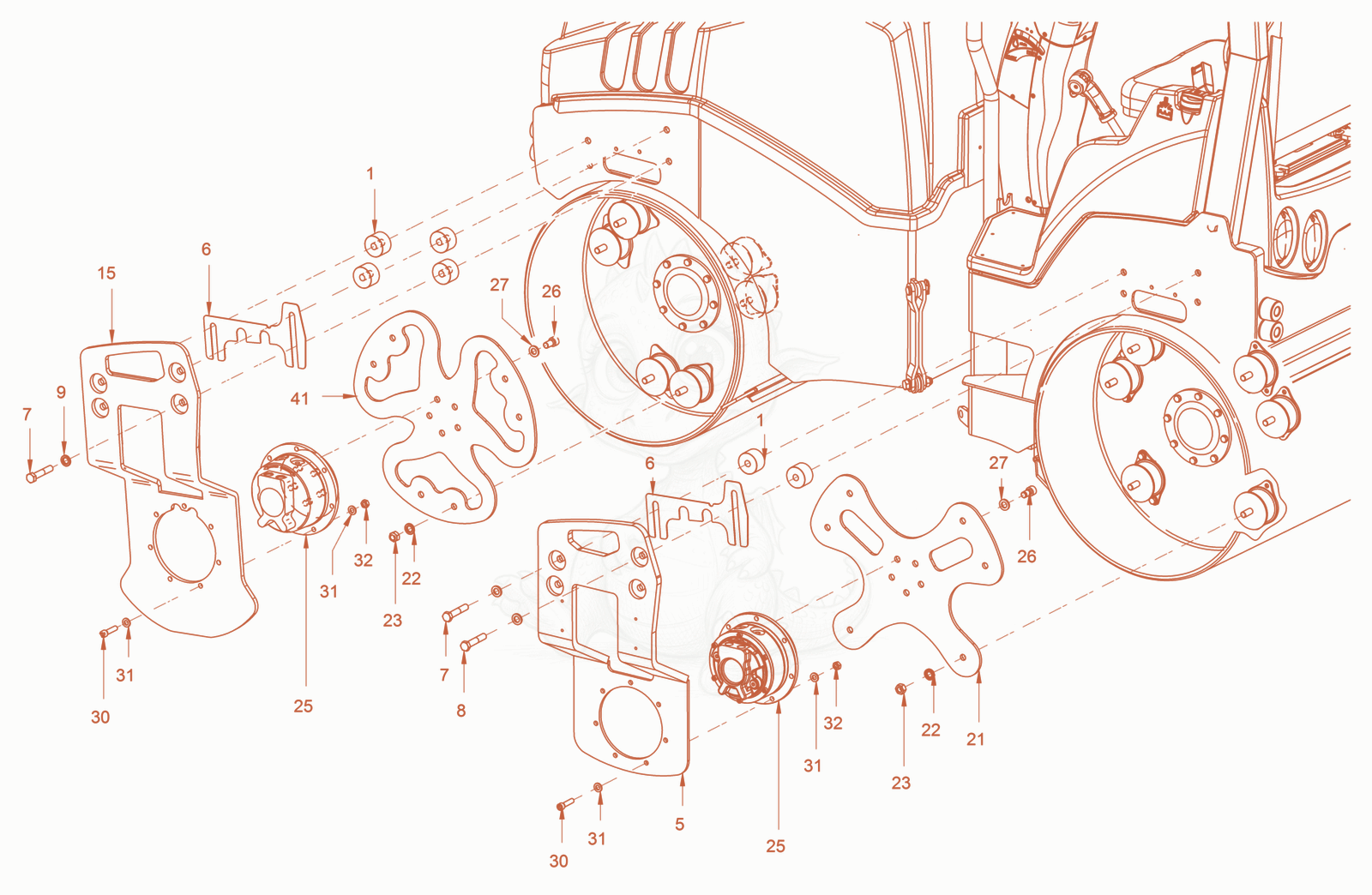 Exploded parts diagram of the suspension of a Wacker Neuson RD24-100O.3, with numbered balloons