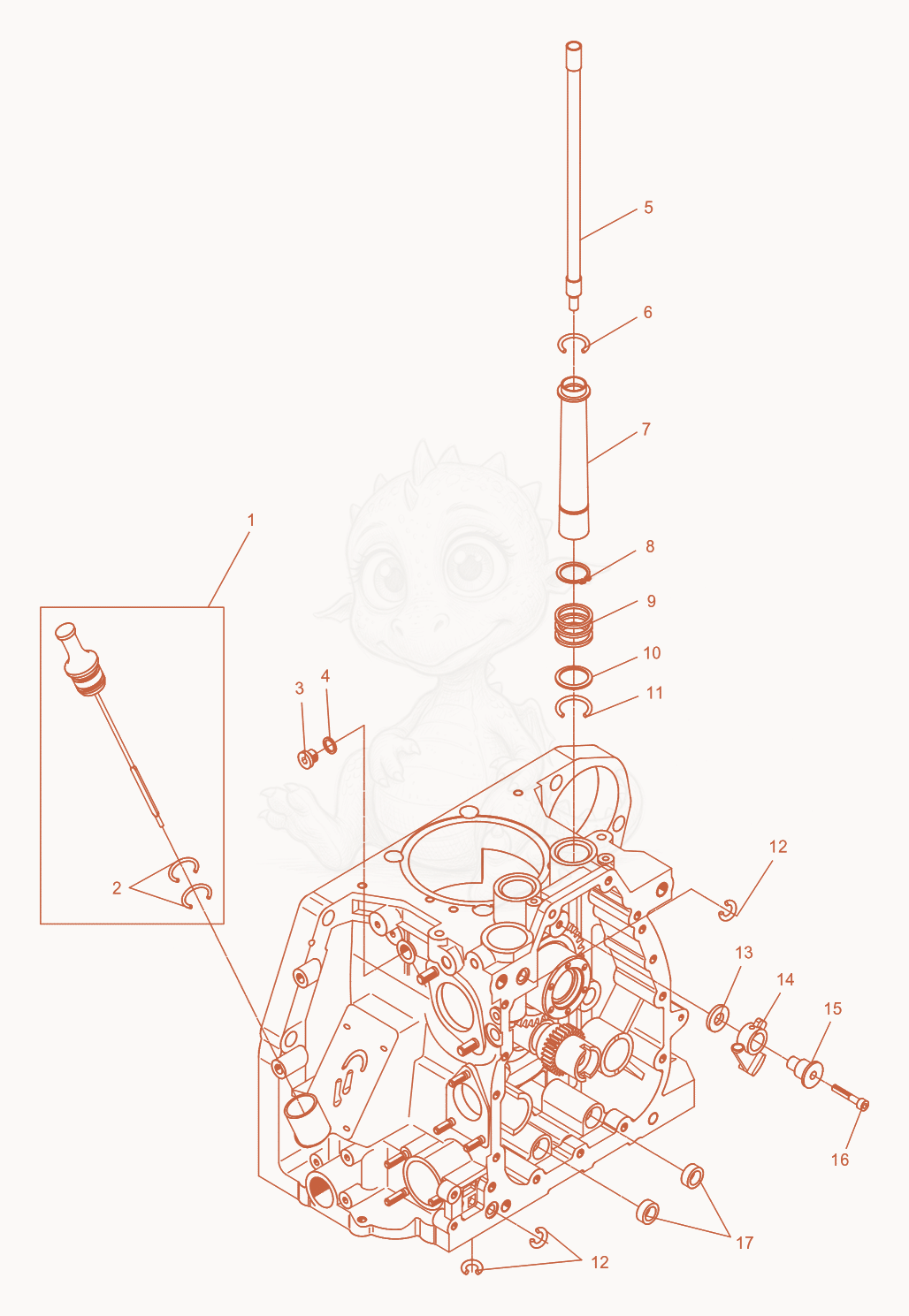 Exploded parts diagram of the Crankcase-Dipstick of a Wacker Neuson DPU4045H, with numbered balloons