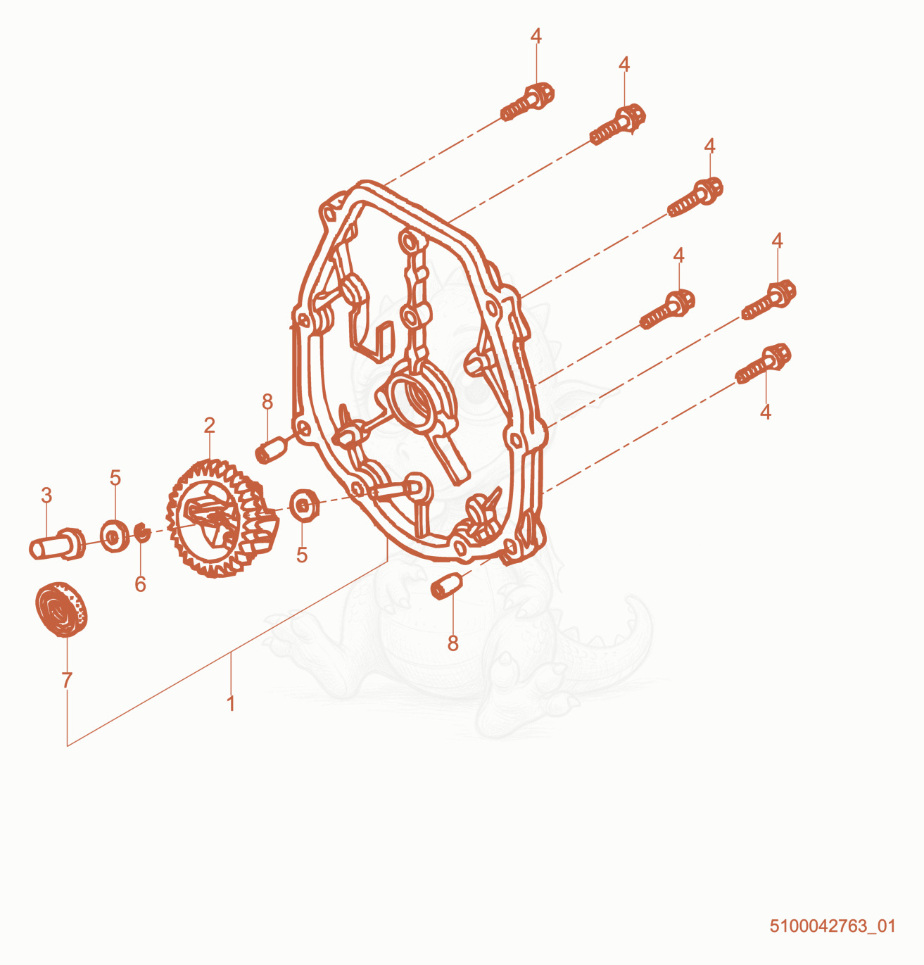 Exploded parts diagram of the Crankcase Cover cpl. of a Wacker Neuson BV50A-H, with numbered balloons