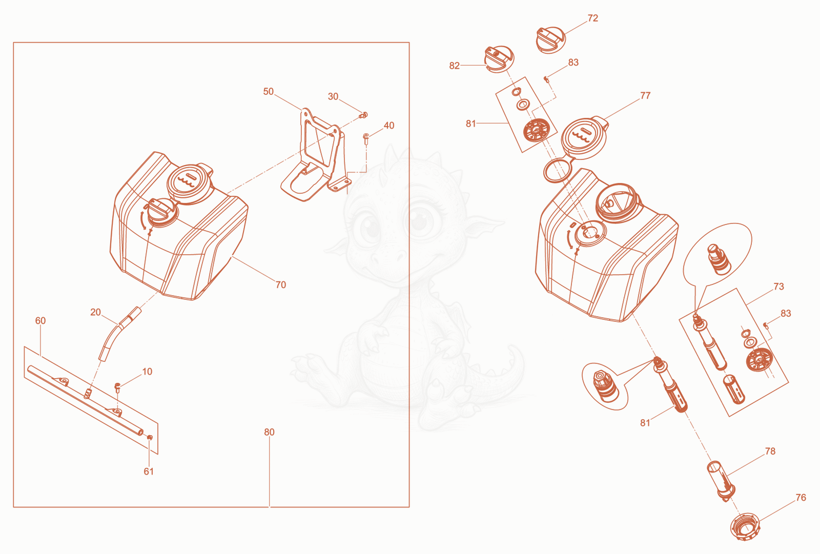 Exploded parts diagram of the accessories watertank of a Wacker Neuson WPKMAT, with numbered balloons