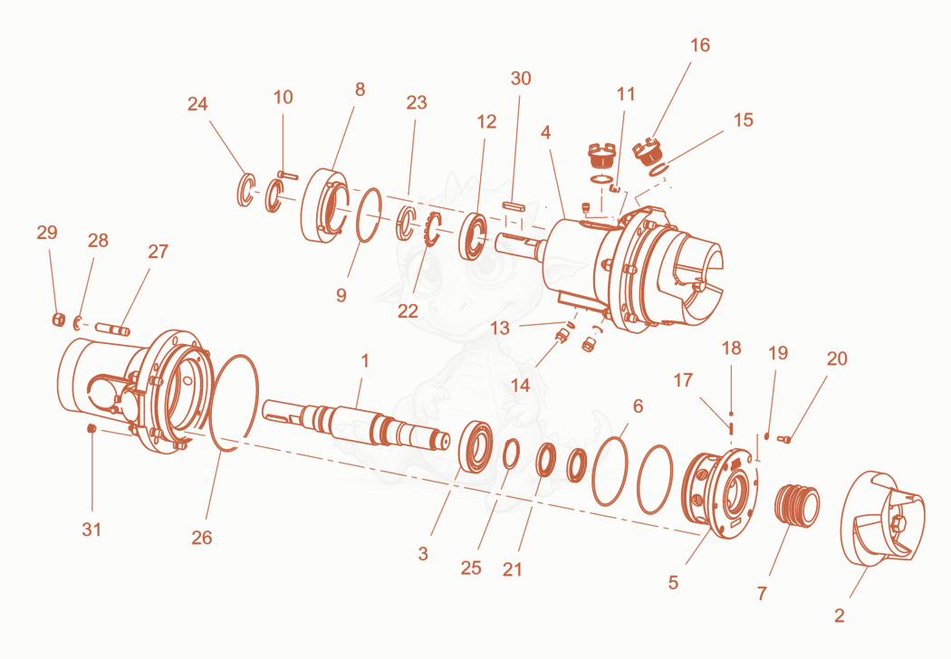 Exploded parts diagram of the Pump Shaft cpl. of a Wacker Neuson PT6YT-IN, with numbered balloons