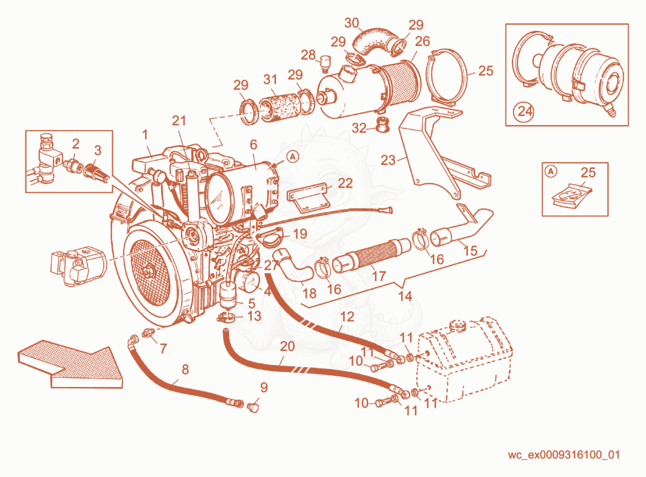 Exploded parts diagram of the Intake/Exhaust of a Wacker Neuson RD15, with numbered balloons