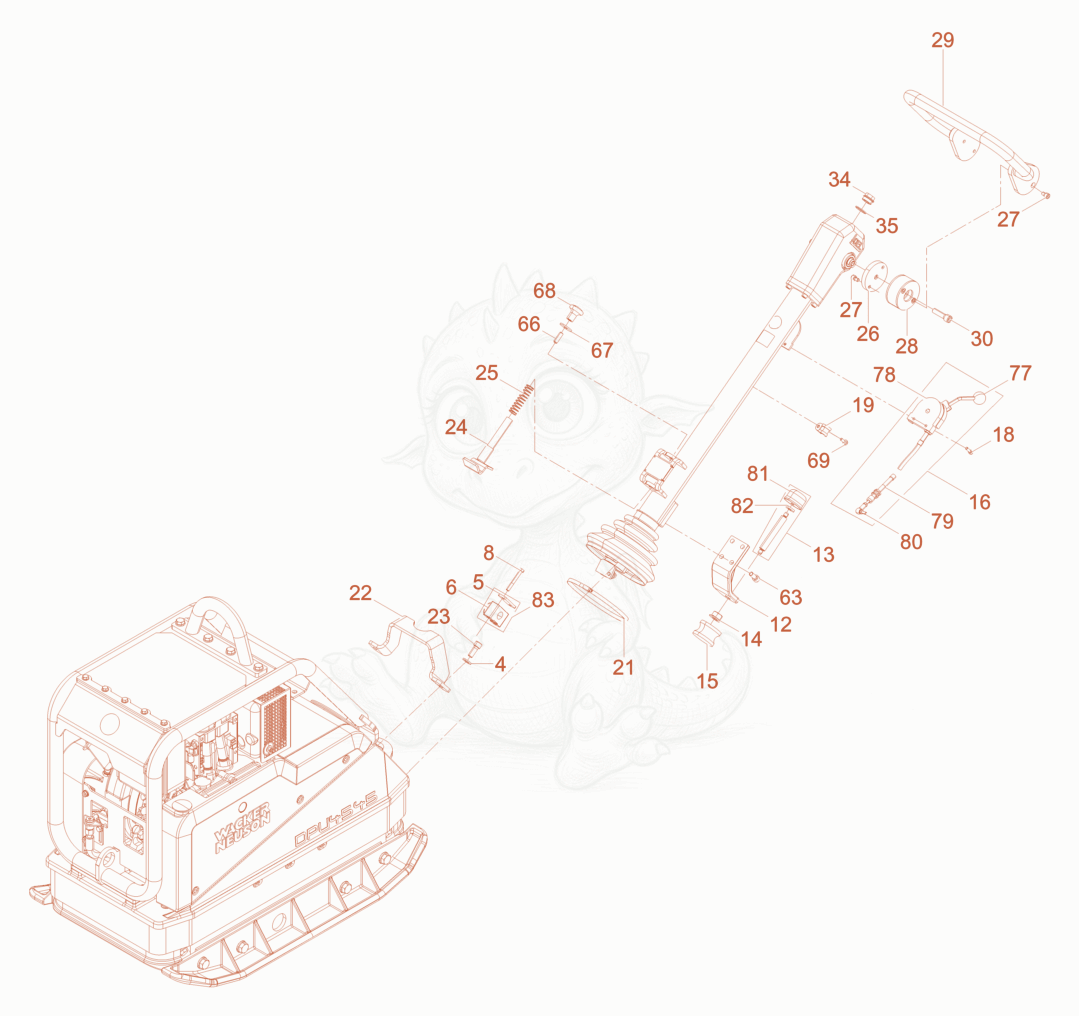Exploded parts diagram of the Vibratory Plate cpl. of a Wacker Neuson DPU4545HE, with numbered balloons