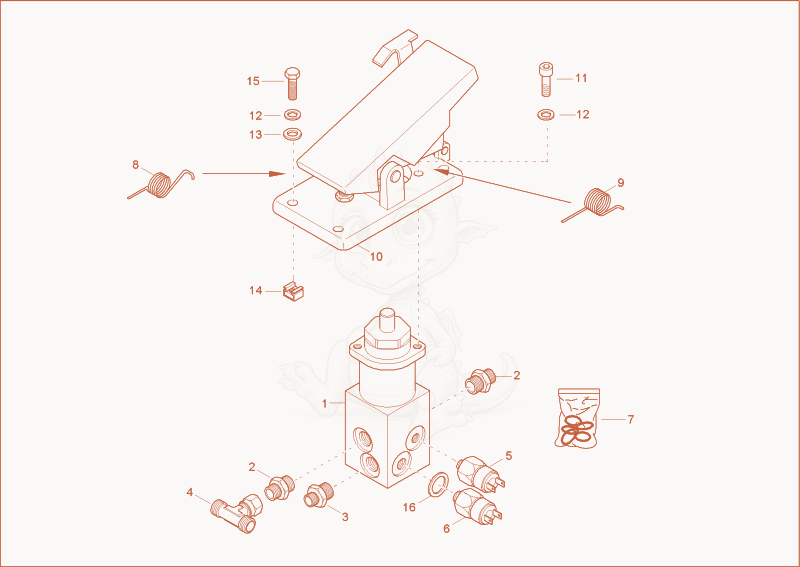 Exploded parts diagram of the BRAKE VALVE of a Wacker Neuson 6502WD, with numbered balloons