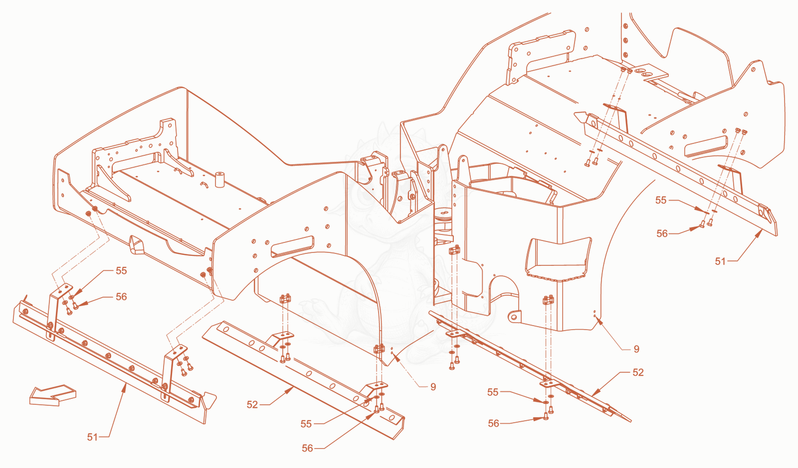 Exploded parts diagram of the rigid scraper of a Wacker Neuson RD40-130CDPF, with numbered balloons