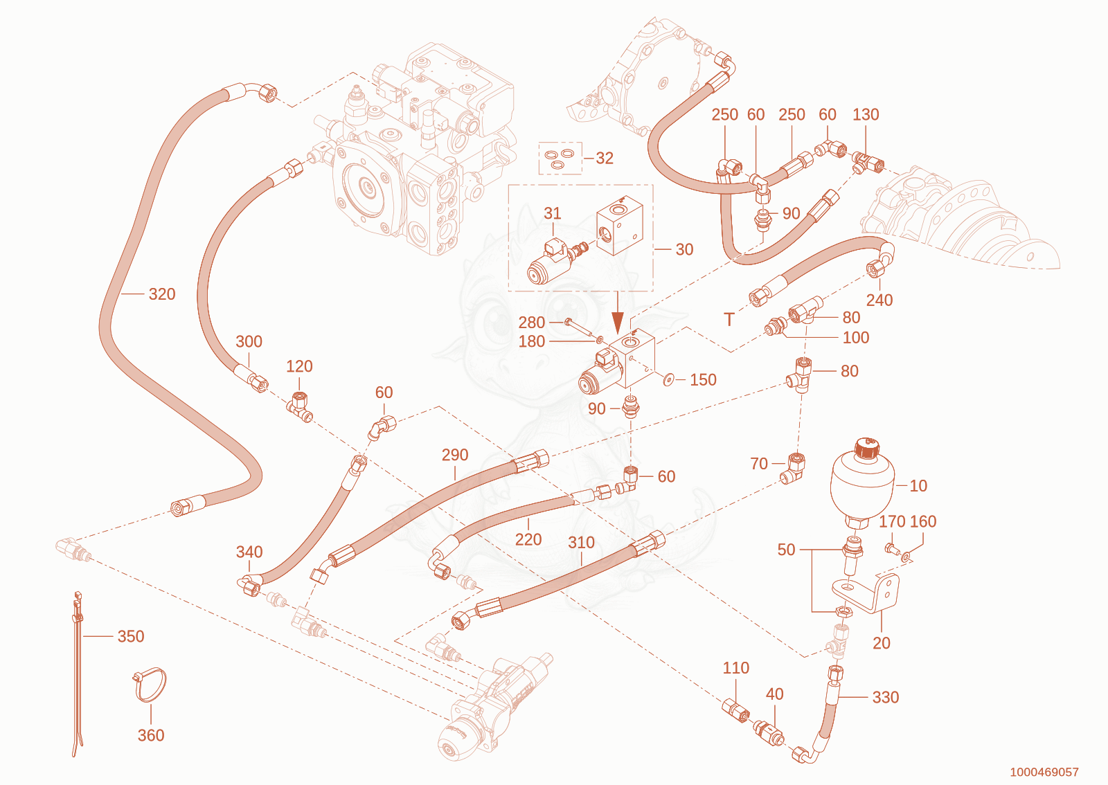 Exploded parts diagram of the brake assembly of a Wacker Neuson WL250(A02-01), with numbered balloons