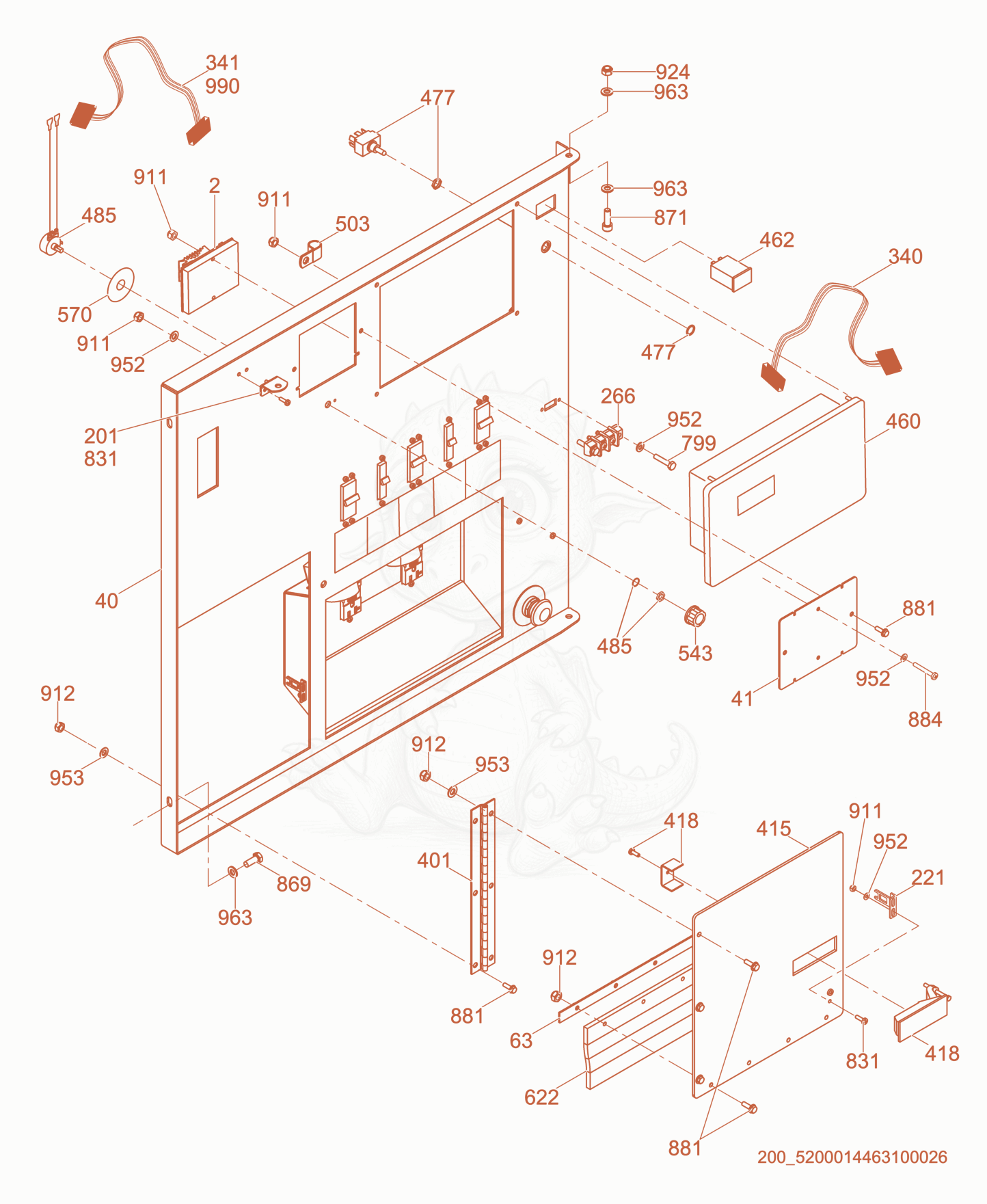 Despiece del Control Panel-Front de una máquina Wacker Neuson G70, con globos numerados