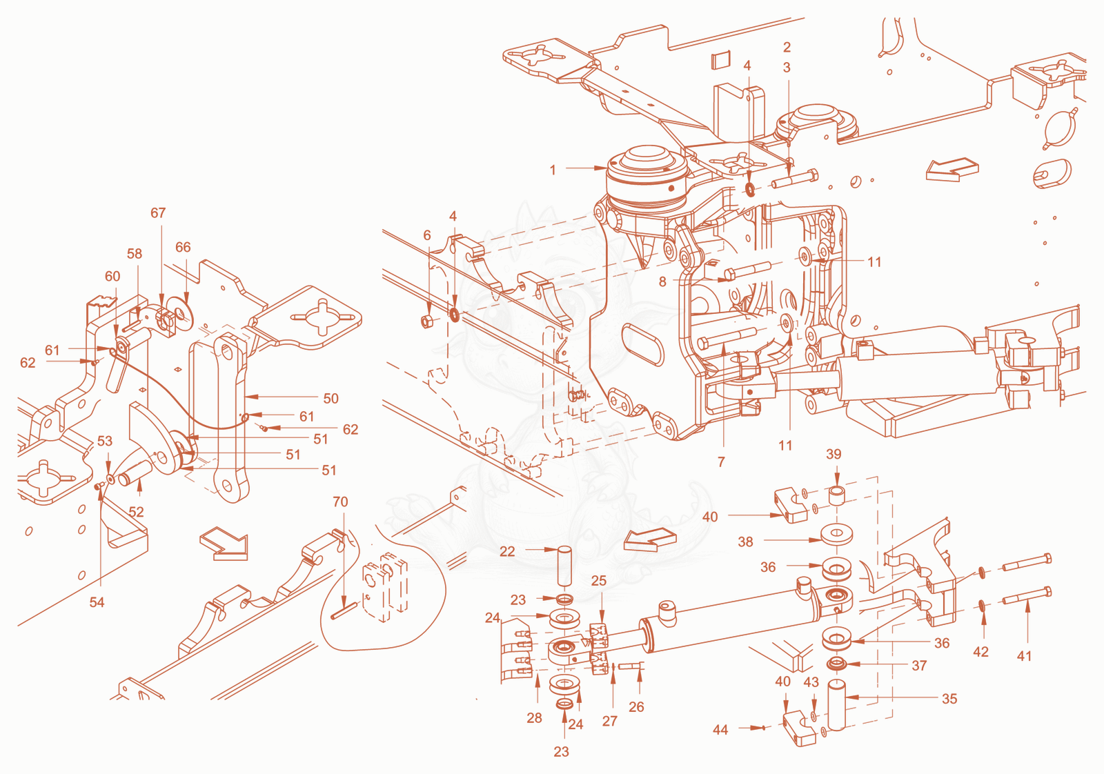Exploded parts diagram of the centre pivot assembly of a Wacker Neuson RC110USROPS, with numbered balloons