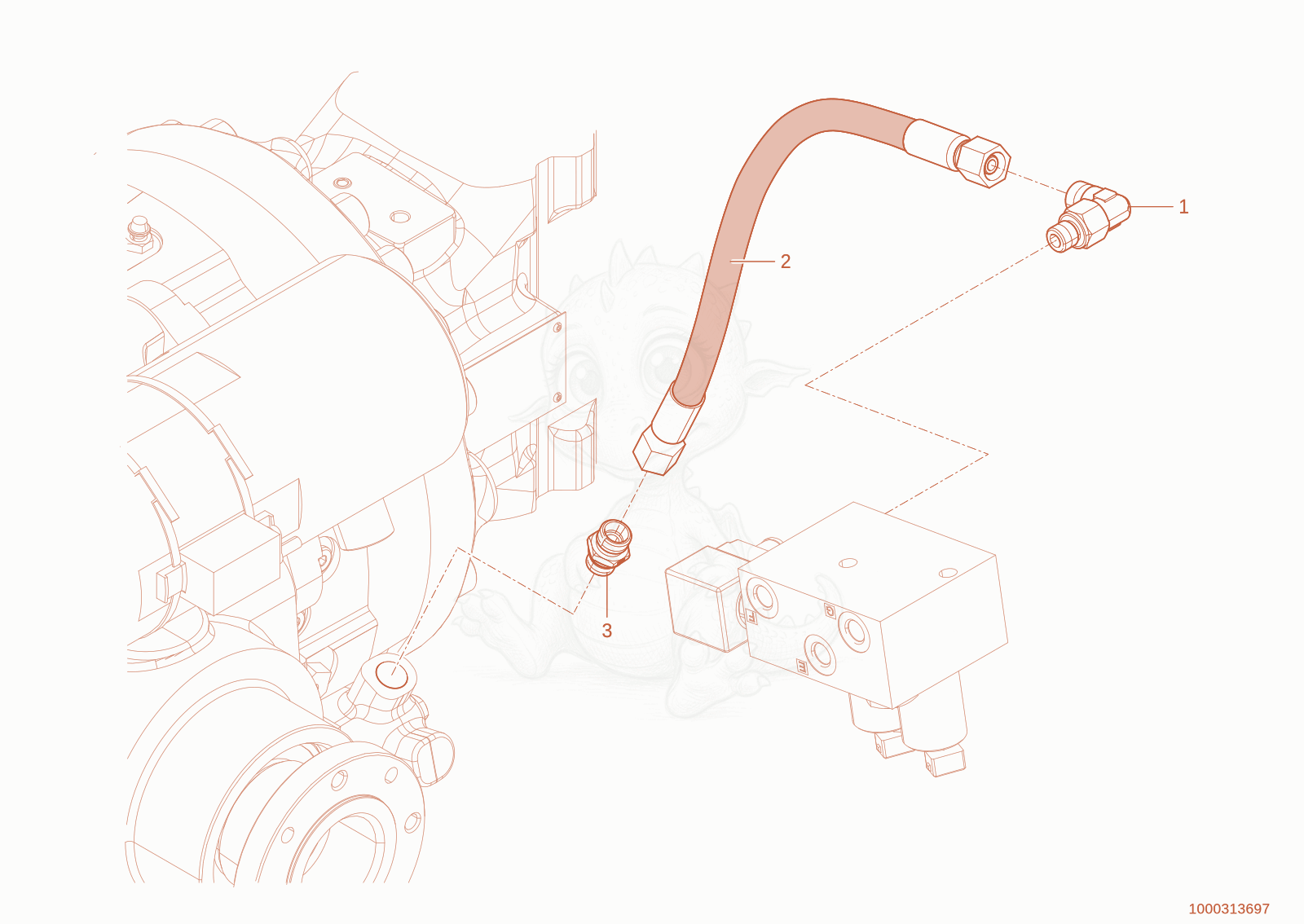 Exploded parts diagram of the differential lock of a Wacker Neuson TH755(416-14), with numbered balloons