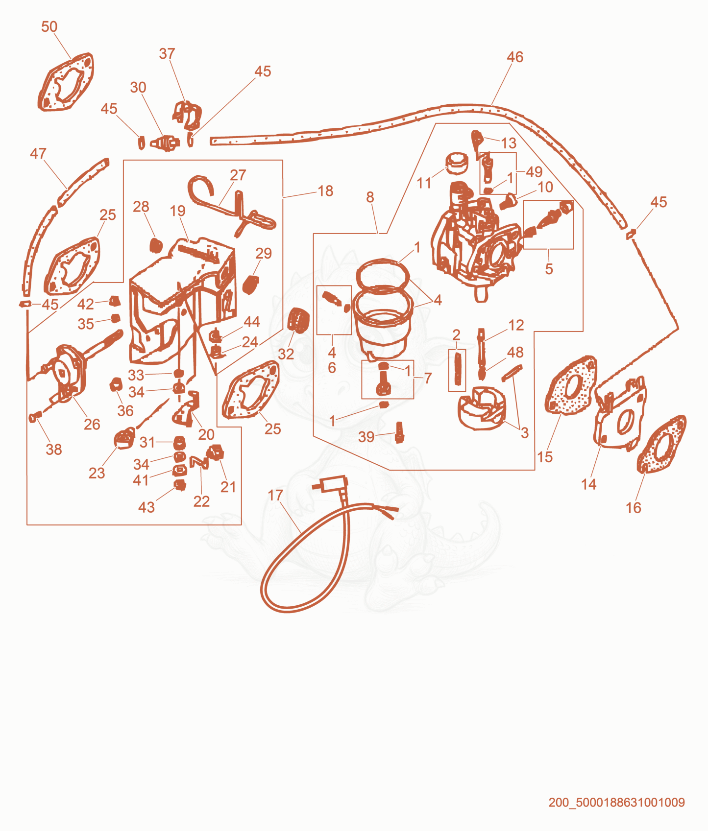 Exploded parts diagram of the Carburetor cpl. of a Wacker Neuson GP5600A, with numbered balloons