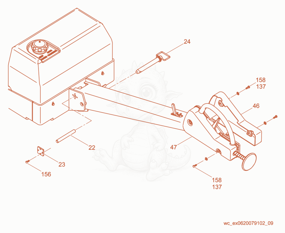 Exploded parts diagram of the Lower Handle cpl. of a Wacker Neuson RD7-RAW, with numbered balloons