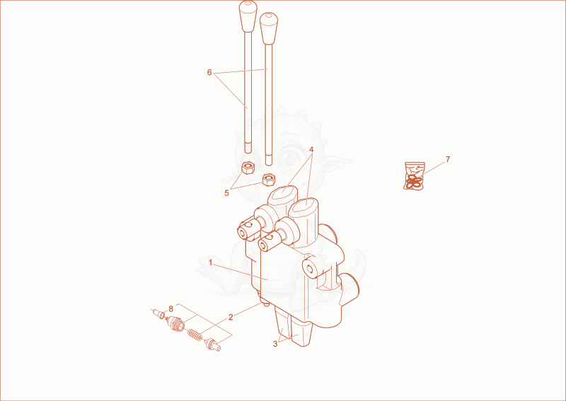 Exploded parts diagram of the operating valve 2 of a Wacker Neuson 1200/2002, with numbered balloons