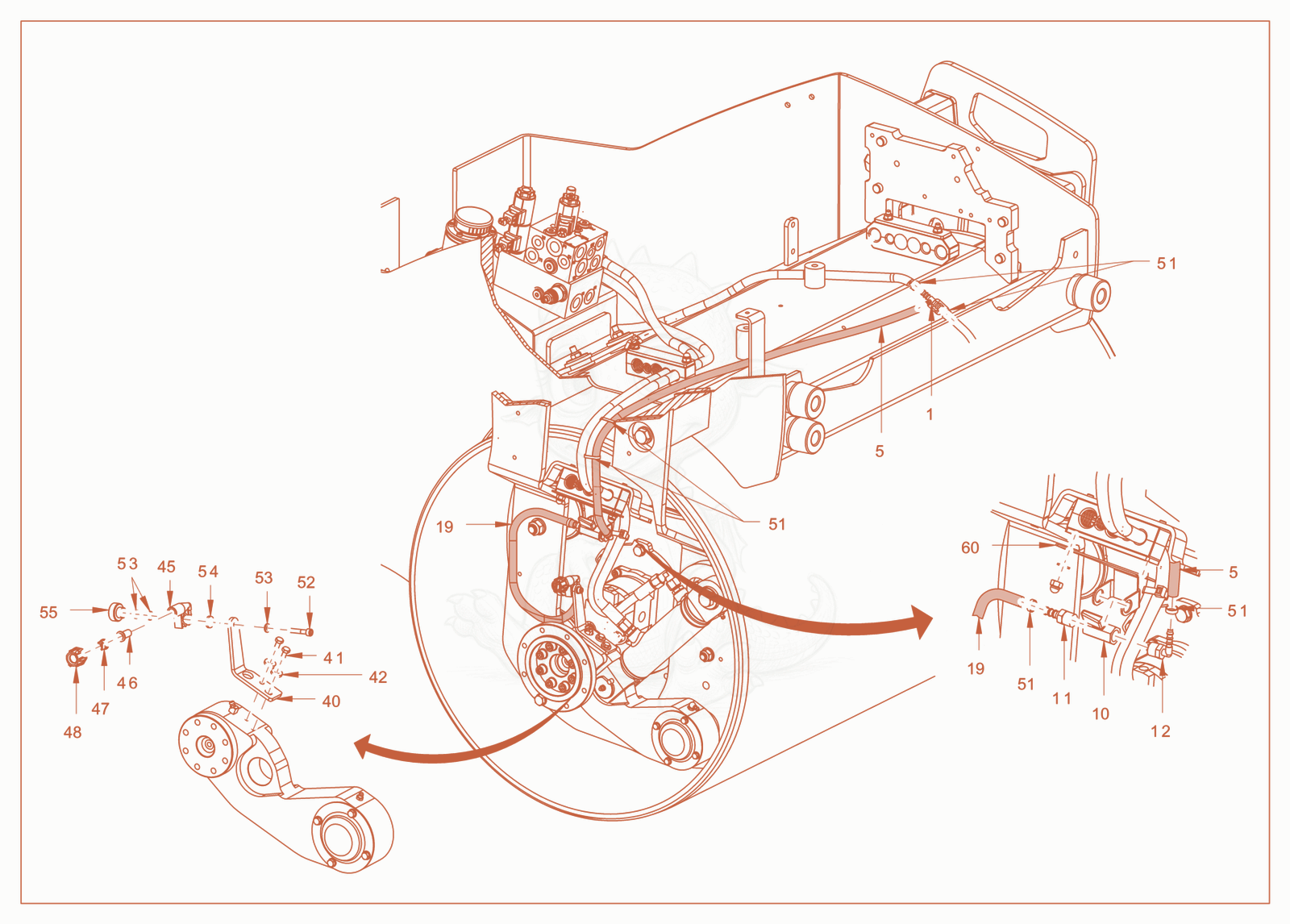 Exploded parts diagram of the sprinkling of a Wacker Neuson RD24-100CUS, with numbered balloons