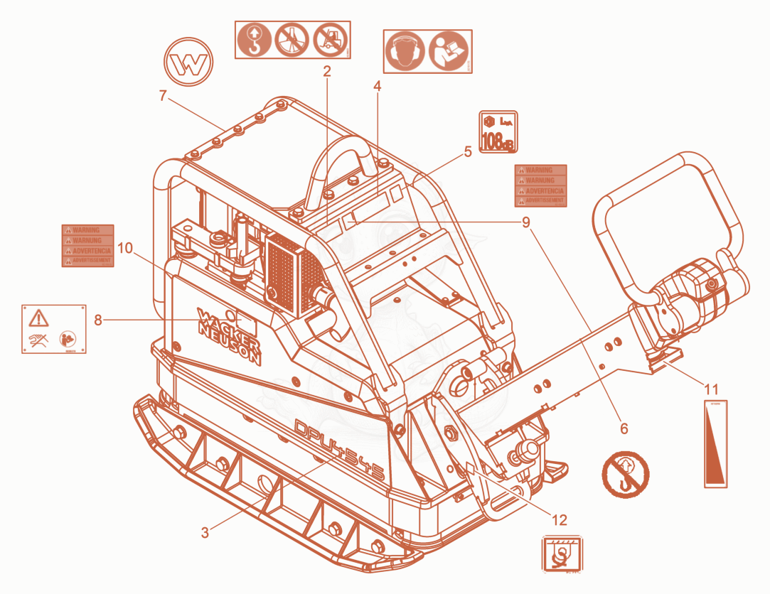 Exploded parts diagram of the Labels of a Wacker Neuson DPU4545H, with numbered balloons
