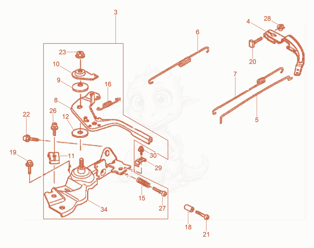 Despiece del Governor de una máquina Wacker Neuson VP1030AW, con globos numerados