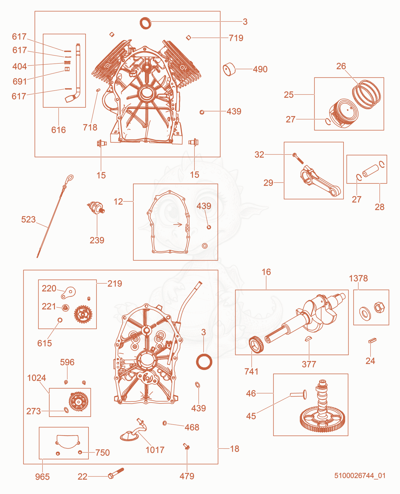Exploded parts diagram of the Engine Block of a Wacker Neuson CRT48-37V-PS, with numbered balloons