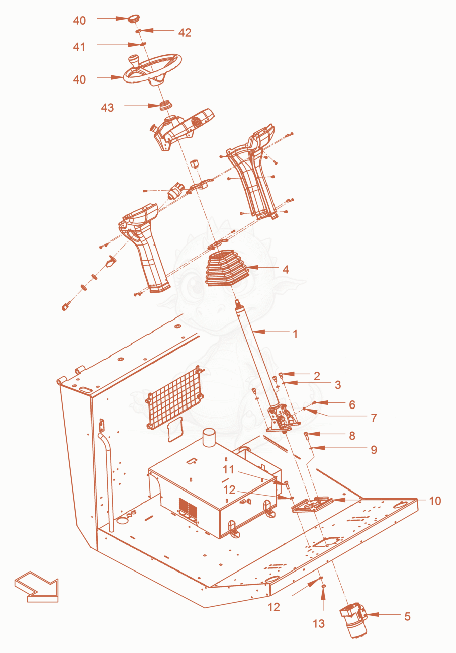 Exploded parts diagram of the Steering of a Wacker Neuson RC70VOUS, with numbered balloons
